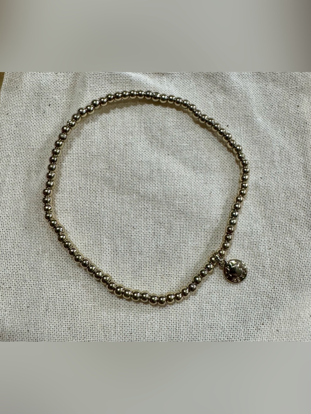 J Crew Silvertone Beaded Stretch Bracelet with Round CZ Charm - NWOT